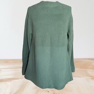 J Jill Sage Green Tunic Sweater Sz L ribbed Knit A Line Lagenlook Wool Blend
